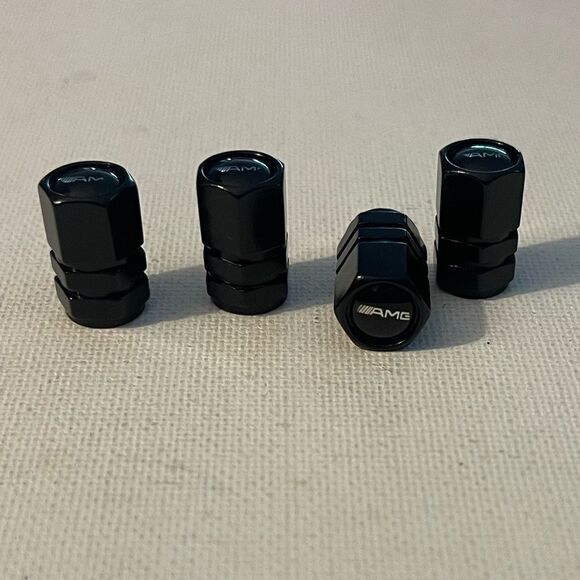 AMG Mercedes Benz Logo valve Stem caps in Black set of 4 NWT - Picture 3 of 5